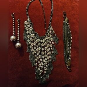 Silver and Black Jewelry Set